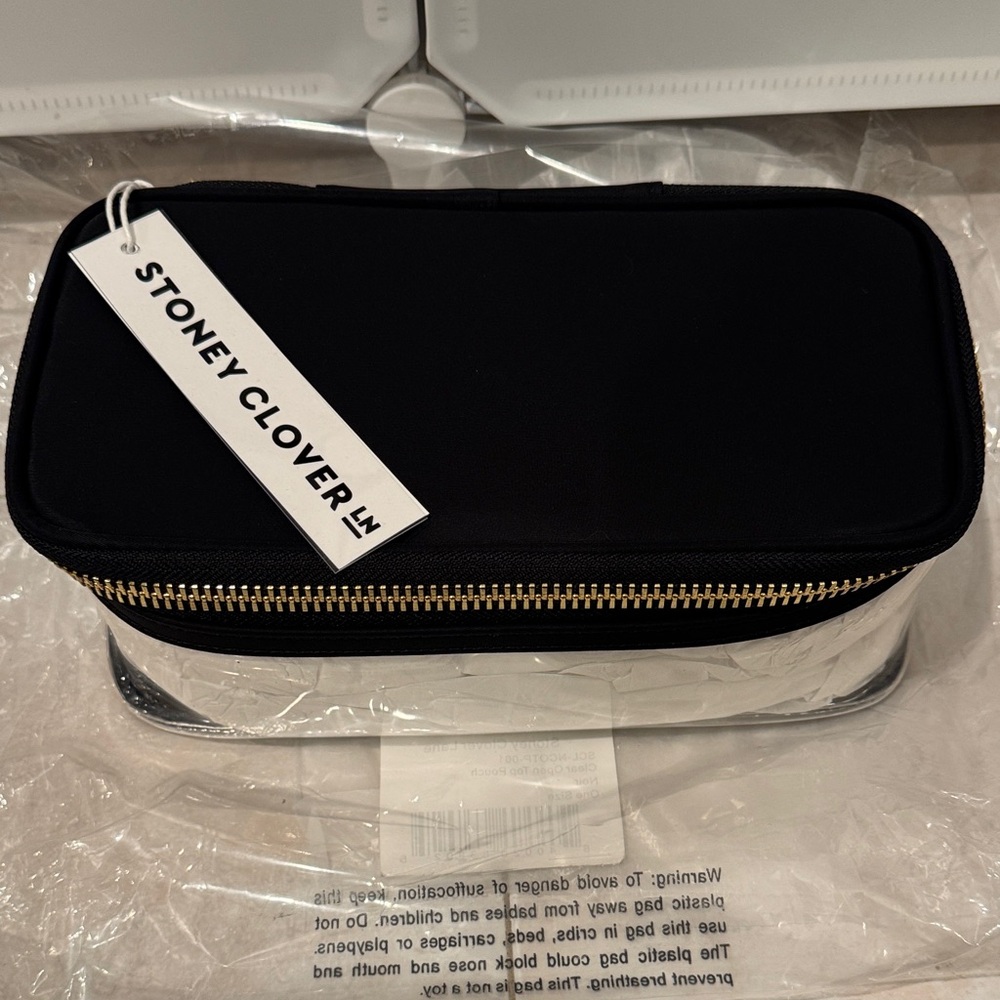 NWT Stoney Clover Lane Clear Open Top Pouch with Mirror in Noir Discontinued